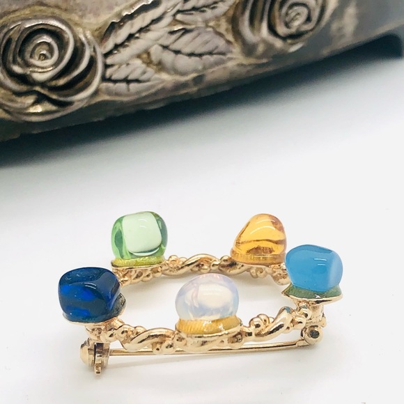 Vintage Polished Stone Brooch RARE! - Picture 14 of 17